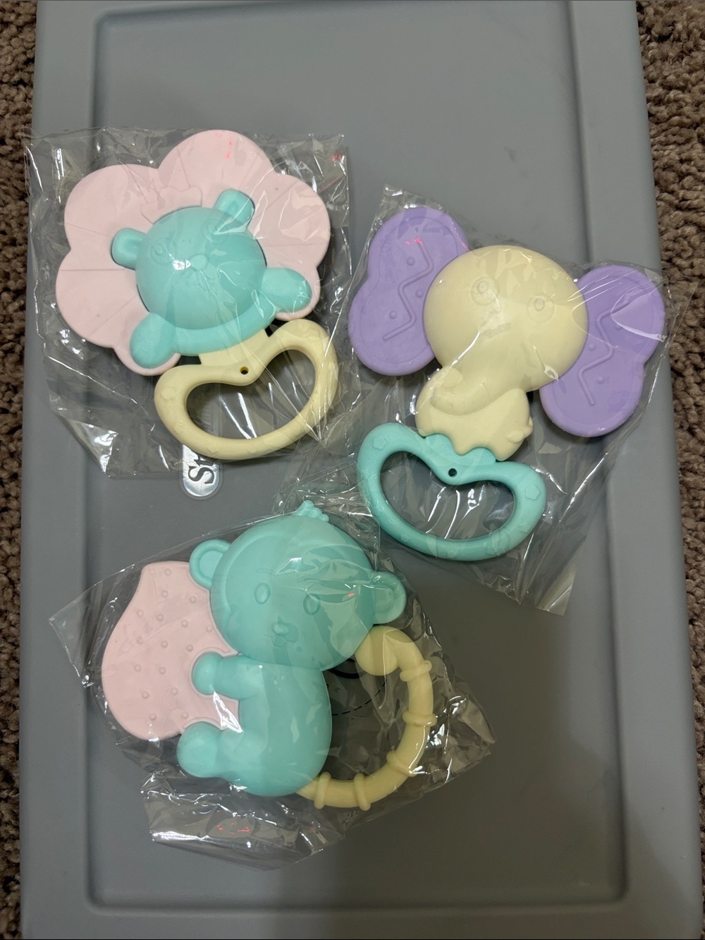 Pastel Animal Teething Rattle Set - Soft Mint, Lavender, Pink